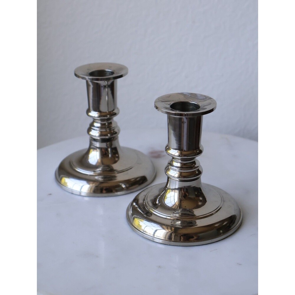 Vintage 1984 Gallery Originals Silver Tone Candle Holders - Set Of 2